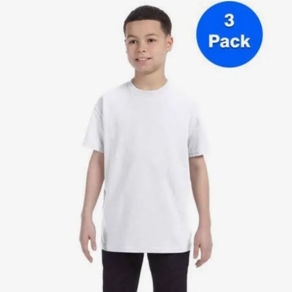 NWOT 3 Pack Of Boys/Girls Hanes Tag less  White T-Shirts In A Size Medium - Picture 1 of 3